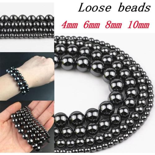 Black Hematite Loose Beads Natural Round Gemstone Smooth DIY Bracelet Earrings Accessories
