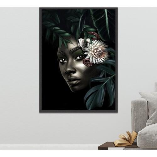 Black Women Green Plant Monstera Leaves Wall Art Canvas Painting Nordic Posters And Prints For Living Lady Room Home Wall Decor