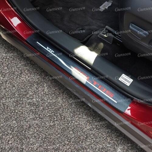 For Kia Seltos 2020 2021 2022 Car Accessories Door Sill Scuff Plate Protector Pedal Cover Carbon Fibre Sticker Leather Styling