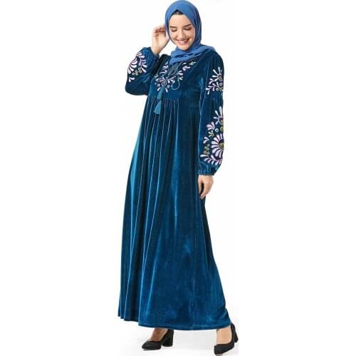 Dubai Velvet Muslim Dress Women Elegant Maxi Kimono Jubah Long Robe Abaya Hijab Dresses Islamic Clothing Turkey Arabic Dress