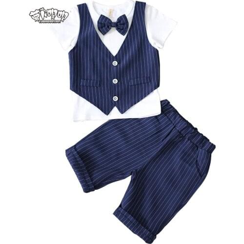 Boys Gentleman Formal Clothing Sets Children Party Wedding Dresses Costume Kids Striped Tops Pants 2PCS Suits Sets