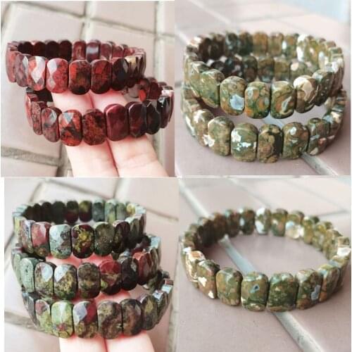 Free Shipping Fashion Jewelry Flame Jaspe rBloodstone Rhyolite Art Women Men Beads Elastic Bracelet 7.5" WFH851