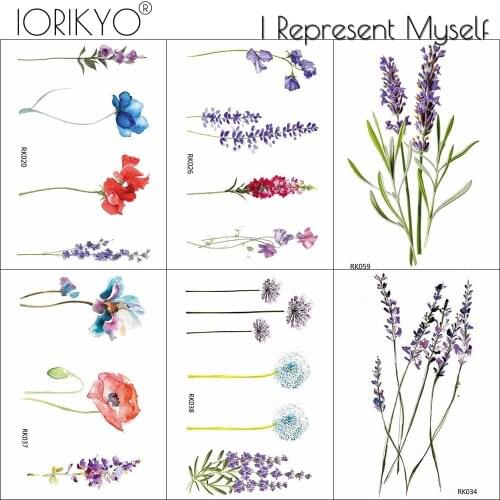 IORIKYO Sexy Small Realistic lavender Flower Temporary Tattoos For Women Kids Fake Waterproof Tattoos Stickers Body Arm Sheet