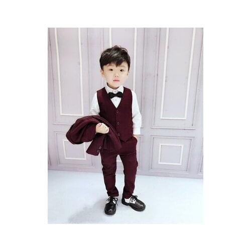 2019 Farmal Red lattice Boy suit 3pcs suit Gentleman Clothes Tops leisure clothing suit formal clothing Suit Blazers Outfits boy