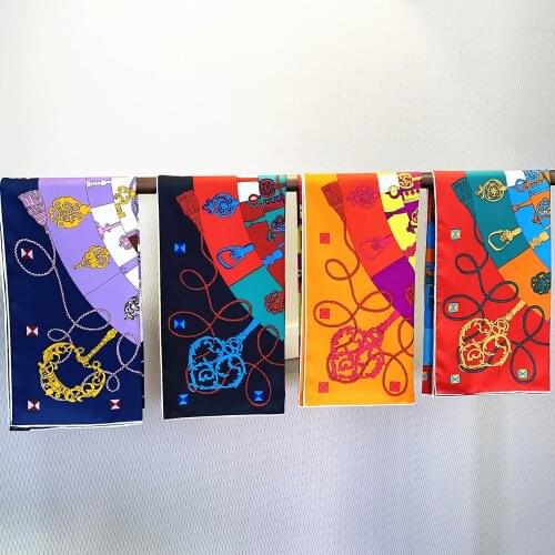 90cm Square Scarf Foulard Bandana Brand Hijab Scarf Women 2020 Twill Silk Shawl Handmade Curled Key rope tassel Beach Towel