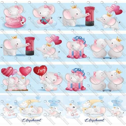 Elephant Valentine Cartoon 1" Printed Lanyard/Grosgrain/Satin Design Customized Ribbon for Bow DIY Hair Craft Supplies Sewing