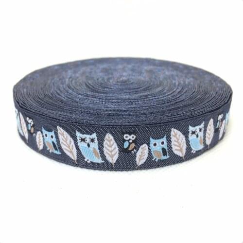 2015 NEW 5/8'' 16mmx10yards Woven Jacquard Ribbon BLACK leaves owl Cartoon ribbon KTZD15100605