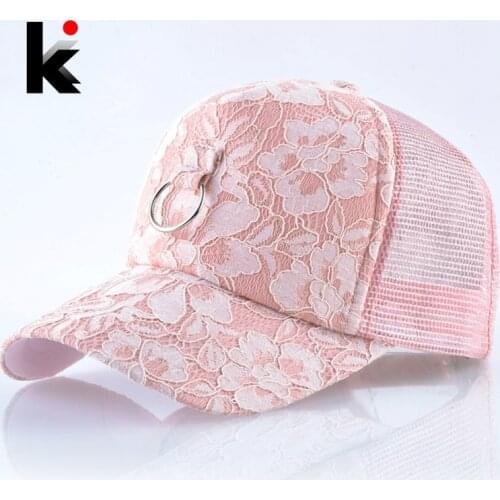 Summer Lace Baseball Cap Women Fashion Breathable Ring Snapback Hip Hop Hats Girls Outdoor Mesh Visor Gorras Female Solid Bone