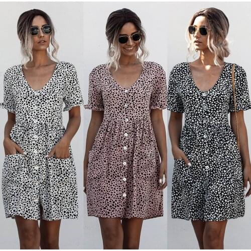 Sagace spring and summer hot sale short sleeve polka dot print breasted pocket dress black, pink, white skirt female 2021