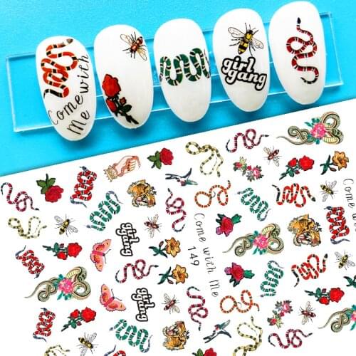 Dragon Snake Nail Art Decals Sticker 3D Fashion Dragon Snake Chinese Character Nail Art Stickers Decals for Women Girls