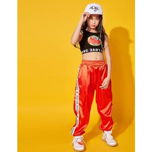 2021 Summer New Children Jazz Dance Costume Performance Dress Girls Navel Vest Hip Hop Suit Rave Outfit