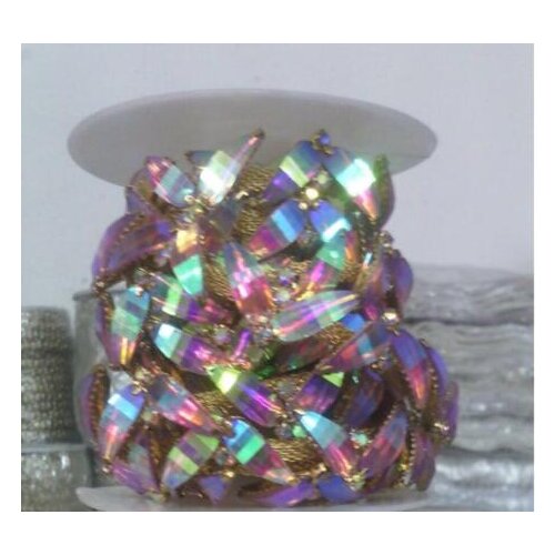 Wholesale 350 Yards Handame Crystal DIY Hot Fix Gold Rhinestone Beading Trim Chain Applique