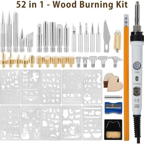 61 Pcs/set Soldering Iron Electric Wood Cautery Tool Wood Burning 220V 60W Carving Pyrography Tool Craft Set for Burning Out