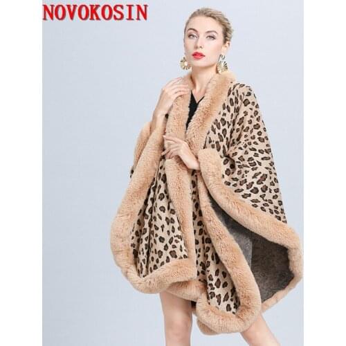 2020 Plus Size Winter Jacquard Weave Cloak Thick Leopard Coat Women Faux Fur Collar Big Pendulum Dovetail Loose Cardigan