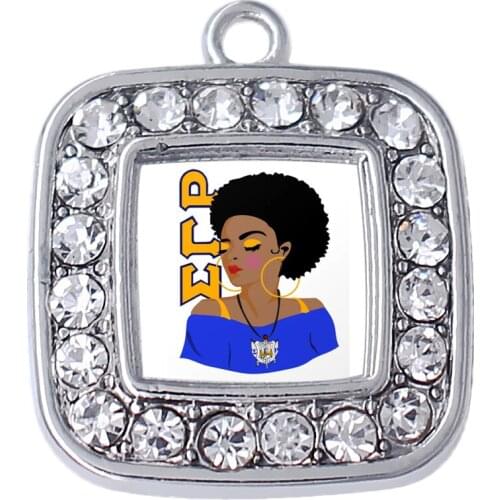 Clear transparent enamel SIGMA GAMMA RHO black female head pattern rhinestone jewelry charm pendant