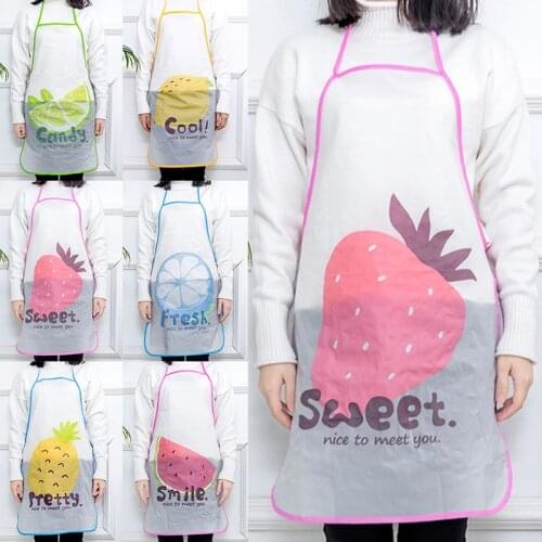 Transparent Waterproof Anti-oil Apron Cartoon Fruit Printing Brief Adult Apron Kitchen Baking Cooking Accessories Bib Apron