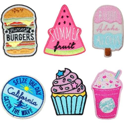 20pcs/lot Embroidery Patch Letter Icecream Drink Burger Sticker Clothing Decoration Sewing Accessories Gift Applique