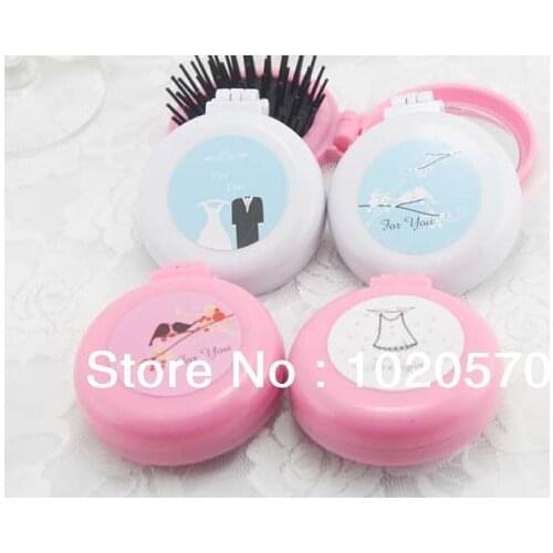 Pink or White Plastic Portable Mirror Comb Set Best Wedding Gift and Bridal shower favors 100sets/lot Free express shipping