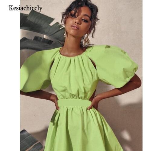 Kesiachiccly Sexy hollow out party dress Elegant A-Line woman dress summer puff sleeve lady bodycon short sundress 2021 new