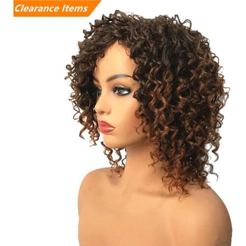Synthetic Wig Short Ombre Afro Kinky Curly Wigs Womens Red/Black/Blond Hairpiece Natural Hair StrongBeauty