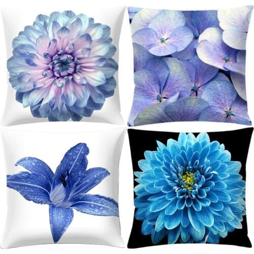 Modern Blue Flowers Series Pillow Gift Home Office Decoration Pillow Bedroom Sofa Car Cushion Cover linen pillow case 45*45cm
