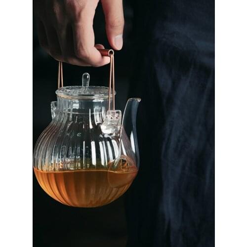 Glass Warmer Handle Teapot Kettle Flower Transparent Tea Pot Kettles Large Capacity Dzbanek Do Herbaty Kitchen Teapot DL60CH