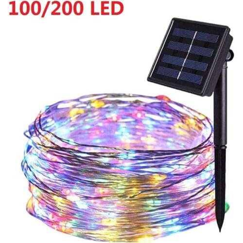 100/200 LED Starry Fairy Solar String Light Waterproof for Outdoor Indoor Wedding Party Decorative Copper Wire Garland Lamp
