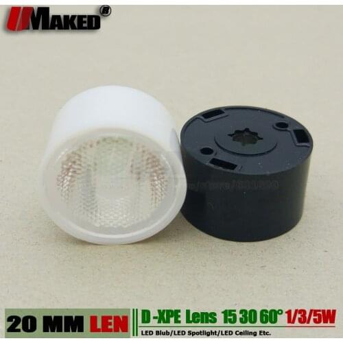 UMAKED 20MM XPE LED Lens 3W 5W 10W XPL XTE light len Angle 15 30 60 PMMA Bead face with Bracket holder For led torch flashlight