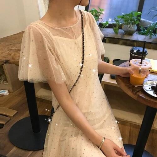Bella Philosophy Summer Elegant Party Shiny Lace Dress Women Pink Short Sleeve Sexy Mesh Bling Mini Dresses female Vestidos