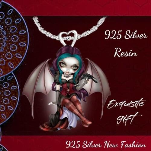 ‘Bat Vampire’ Resin Female Ghost Necklace Creative Fashion Lady Necklace Halloween Essential Undead Legend Cartoon Necklace
