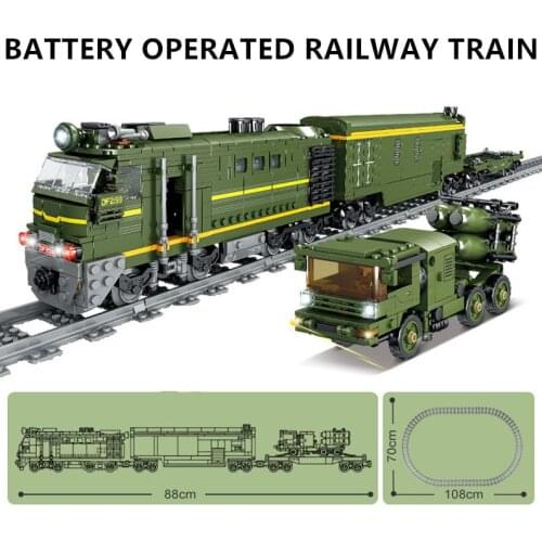 1174Pcs High-tech Military DF-41 Intercontinental Ballistic Missile Electric Rail Train Building Blocks Educational Kids Toys