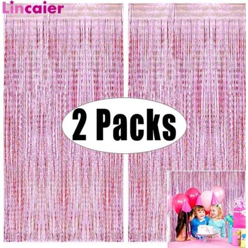 2pack 2x1m Pink Tinsel Fringe Curtain Photography Backdrop Kids Baby Girl Birthday Party Decoration Baby Shower Wedding