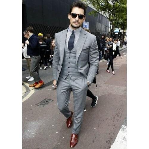 2019 Grey Men Tailor Made Suits Men Fashion Slim Fit Business Suits Male Wedding Grooming Best GroomsMan Suits Terno Masculino