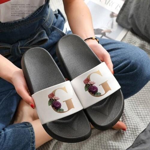 2021 shoes women Slippers 26 Letter Women Slippers Home Indoor Slipper Comfort Slippers Flower Letter Font A B C D Flip Flop