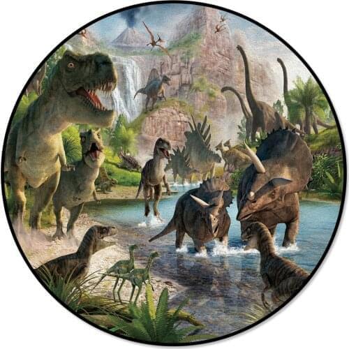 3D Cartoon Dinosaur Pattern Rugs and Carpets for Home Living Room Round Rug for Children Rooms Non-slip