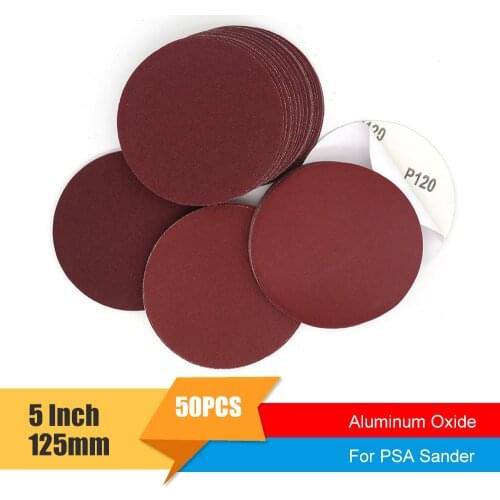 50PCS 5 Inch 125MM Aluminum Oxide PSA Red Adhesive Sandpaper Sanding Discs 60 to 2000 Grits
