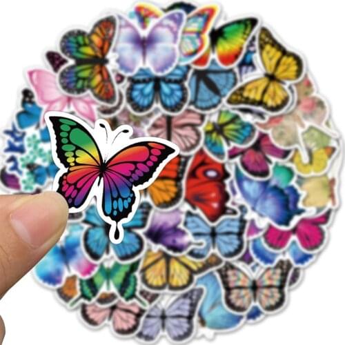 50Pcs Multicolor Butterfly Waterproof Stickers Decal DIY Fridge Suitcase Decor