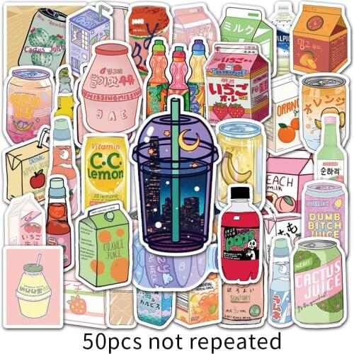 50PCS/Pack Summer Cute Flavored Drink Stickers PVC Kawaii Cartoon Beverage Decal sticker For Girl DIY Laptop Stationery Stickers