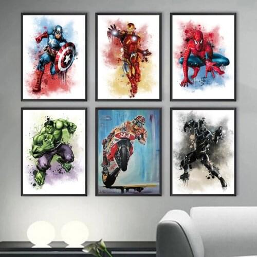 Watercolor Graffiti Marvel Avengers Comic Canvas Painting SuperHero Characters Posters and Print Wall Art Picture for Home Decor