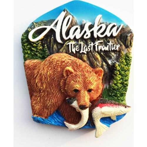 American Alaska creative tourism commemorative decoration crafts brown bear salmon catching magnetic refrigerator magnet