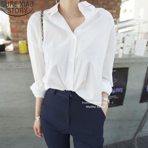 White Long Shirt Womens Tops and Blouses 2021 Turn-down Collar Long Sleeve Shirt and Blouse Korea Fashion Loose Blusas 11274