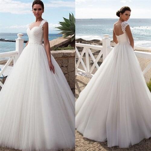 Princess White Ball Gown Wedding Dresses Soft Tulle With Lace Appliques Bridal Gowns Adjustable Bandage Back Wedding Dress