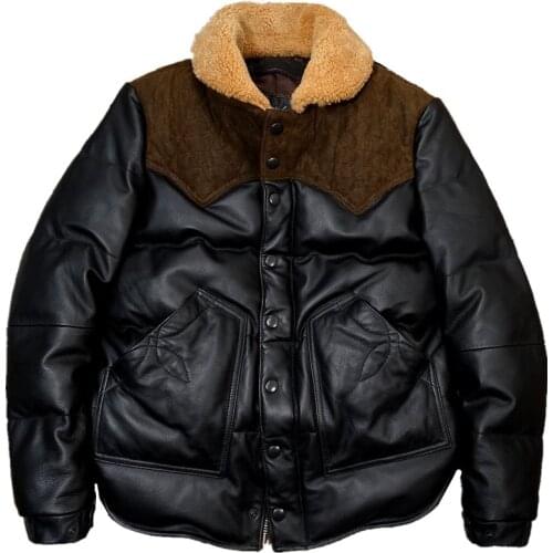 Free shipping.Winter thick warm leather jacket.fashion white duck down cowhide coat.classic casual leather clothing.wholesales