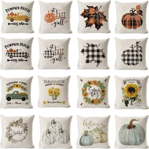 Thanksgiving Day Pillow Covers Pumpkin Truck Harvest Rustic Art Decor Cushion Cover Home Sofa Fall Autumn Farm 45*45cm Printed