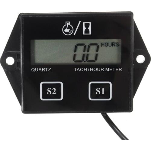 Digital Hour Meter LCD Display Waterproof ABS Car Digital Engine Tach Tachometer Hour Meter with Wire Inductive Display Stroke