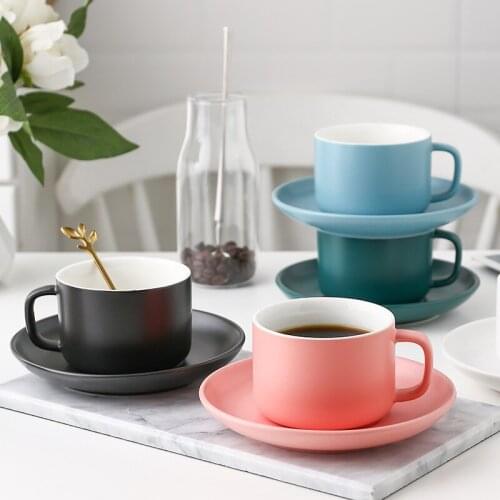 Color Glazed Ceramic Coffee Cup and Saucer Set 240ml Fashion Nordic Cup and Saucer Coffee Milk CupSaucer Ceramic Drinkware