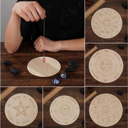 Laser Cut Carven Altar Wooden Divination Pendulum Board Star Sun Moon Slice Wood Base Coasters Wall Sign Decor Hexagonal Pointed