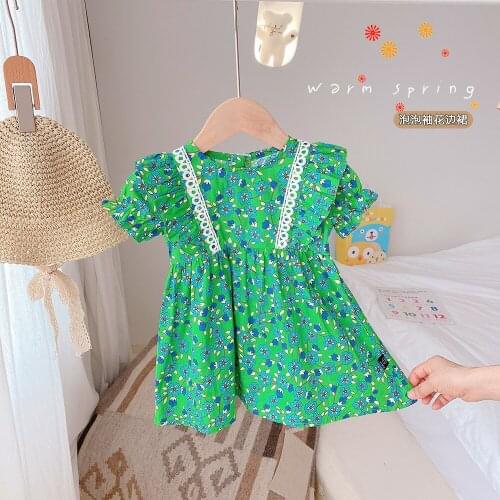 Kids clothes girls summer dresses 2021 new flower puff sleeve dress baby childrens evning dress vestidos for 1-5T