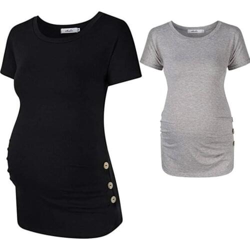 Three Buttons Womens Pregnant Clothes T-shirt Cotton Short Sleeve T Shirt Maternity Clothes Pregnancy Clothing Tops Daily Tee