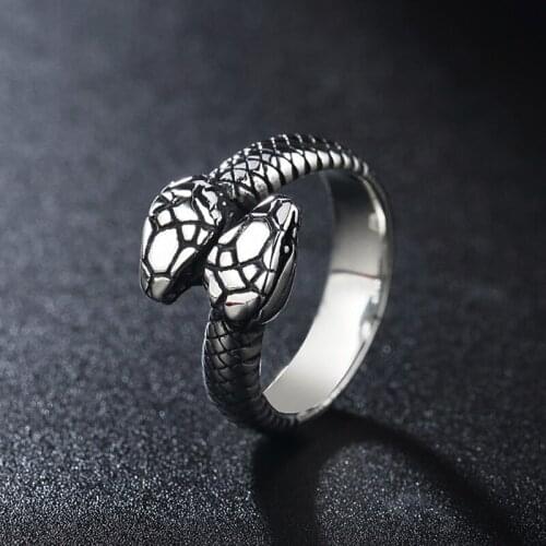 Gothic Double Snake Ring Men Women Adjustable Gold/Silver Color 316L Stainless Steel Ring Fashion Punk Couple Ring Size 6-12